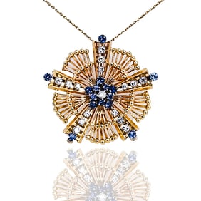 Tiffany & Co 14k Yellow Gold Sapphire Diamond Brooch