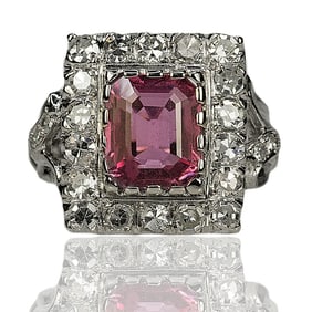 14k White Gold Pink Sapphire Diamond Ring