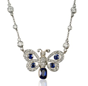 Antique 18k Platinum Sapphire Diamond Butterfly Brooch GIA and AGL