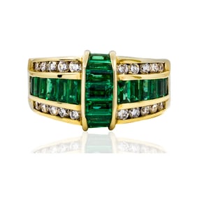 14k Gold Emerald & Diamond Cocktail Ring