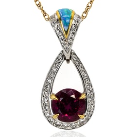Kabana 14k White Gold Rubellite Opal Pendant