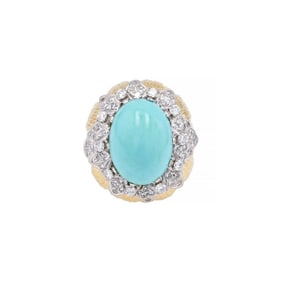 18k Gold Turquoise Diamond Cocktail Ring, 1960s