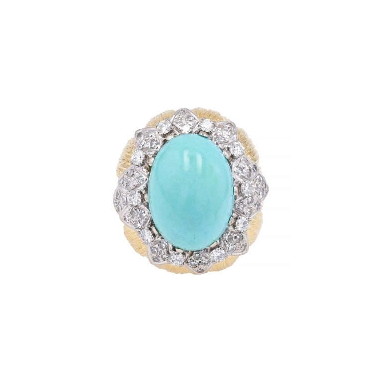 18k Gold Turquoise Diamond Cocktail Ring, 1960s (1 of 3)