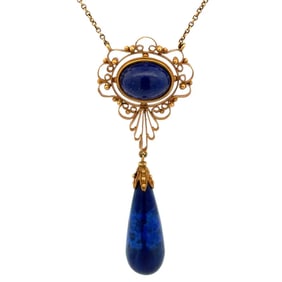 18k & 14k Gold Etruscan Lapis Drop Necklace
