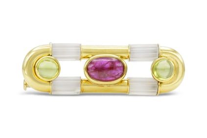 Bvlgari 18k Gold Ruby Tourmaline Crystal Pin