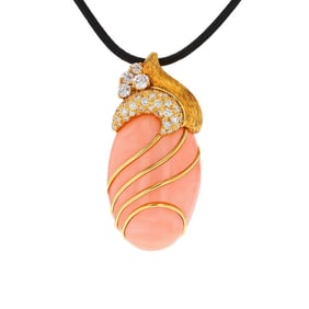 Henry Dunay 18k Coral Diamond Sabi Pendant, 1980s