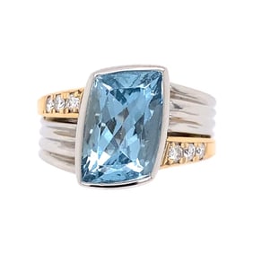 Platinum & 18k Fancy-Cut Aquamarine Diamond Ring, 3.42ct, Mixed Metal Design