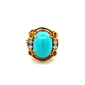 Hammerman Brothers 18k Persian Turquoise Diamond Ring, 4ct, 1970s