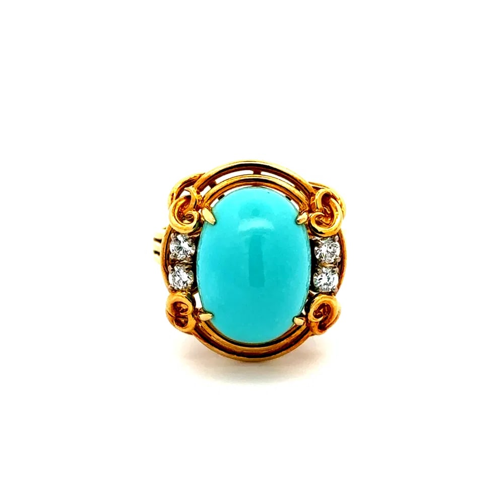 Hammerman Brothers 18k Persian Turquoise Diamond Ring, 4ct, 1970s (1 of 5)