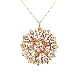 14k Yellow Gold Convertible Diamond Brooch Pendant Necklace, 2ctw, 1970s