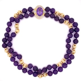 14k Gold Amethyst Diamond Necklace