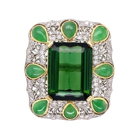 Platinum Tourmaline Jadeite Diamond Ring