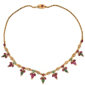 18k Gold Emerald Ruby Diamond Necklace