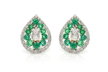 David Webb 18k Gold Emerald Diamond Earrings