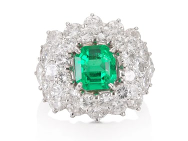 Platinum Asscher Emerald Diamond Ring