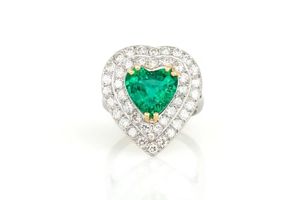 Platinum 18k Gold Emerald Diamond Ring