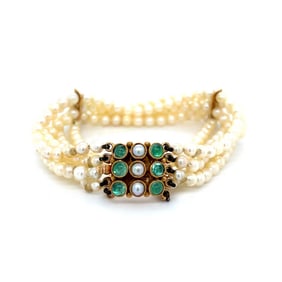 18k Gold Pearl Emerald Bracelet