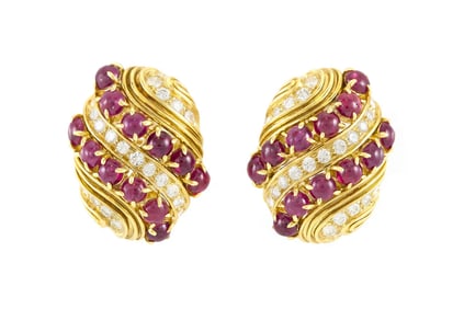 Harry Winston 18k Gold Ruby Diamond Earrings
