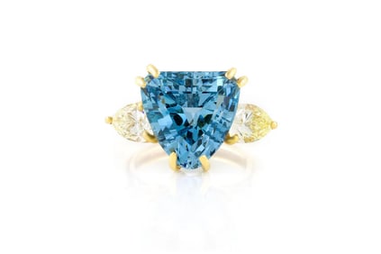 18k Aquamarine Yellow Diamond Ring