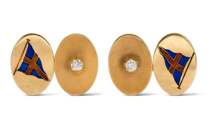 Tiffany & Co. 18k Gold Diamond Enamel Cufflinks 9.8 GRAMS