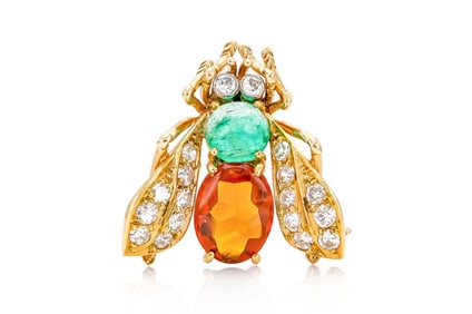 Van Cleef & Arpels 18k Bee Brooch with Emerald, Citrine & Diamonds