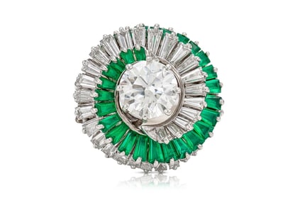 Mid-Century Platinum Emerald Diamond Swirl Ring 1.52 ct