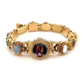 Omega 14k Yellow Gold Cameo Gemstone Charm Bracelet