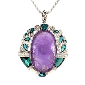 Platinum Amethyst Tourmaline Diamond Necklace