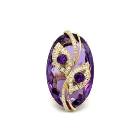 18K Gold 72ct Amethyst Diamond Wrapped Ring