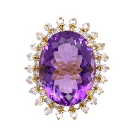 18K Gold Amethyst Diamond Ring
