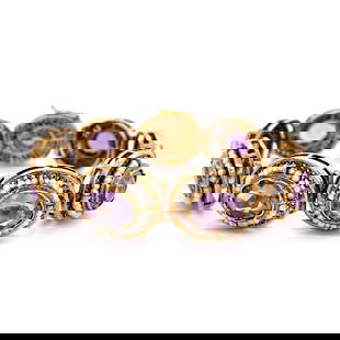 14K Gold Amethyst Seed Pearl Link Bracelet: Charming 14K yellow gold link bracelet set with ~27tcw oval-cut amethysts surrounded by delicate seed pearls, weighing 39.0g and measuring 6.75mm wide. - ~27tcw oval-cut amethysts - Seed pearl accents