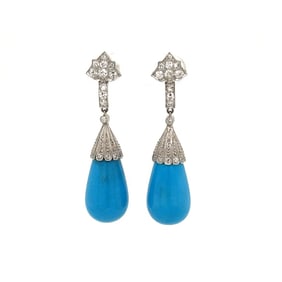 Cartier Art Deco Platinum Turquoise Diamond Earrings