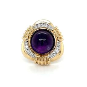18K/14K Gold 6ct Amethyst Diamond Retro Ring