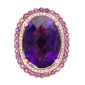 14K Rose Gold 12ct Amethyst Diamond Ring