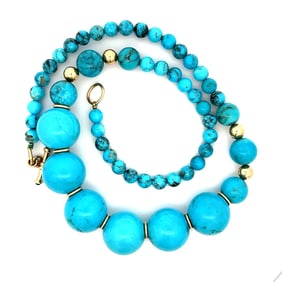 14K Gold Rare Blue Turquoise Bead Necklace