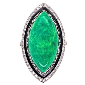 Platinum Art Deco Revival Green Turquoise Diamond Ring