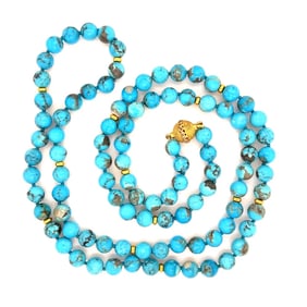 18K Gold Kingman Turquoise Bead Necklace