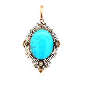 Victorian 14K Green & Rose Gold Turquoise Pendant