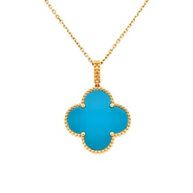 18K Gold Turquoise Alhambra Pendant Necklace