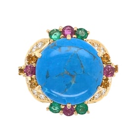 18K Gold Turquoise Diamond Emerald Ruby Ring
