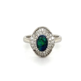 Platinum Black Opal & Diamond Halo Ring
