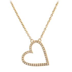 14K Gold Diamond Open Heart Necklace 1.80 grams