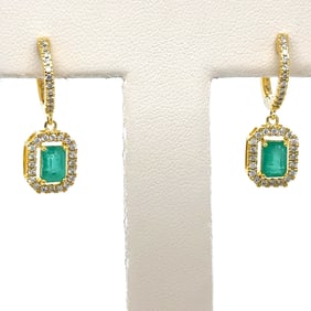 14K Gold Emerald Diamond Earrings
