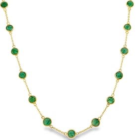 18K Gold Emerald Station Necklace