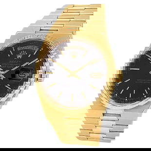 Rolex Day-Date 18k Yellow Gold Quartz Watch 19018: Rolex Day-Date Oysterquartz men's watch crafted in 18k yellow gold with a striking black dial, known for its rare design and precision quartz movement. - Model: 19018 (7 Serial) - 18k Yellow Gold case