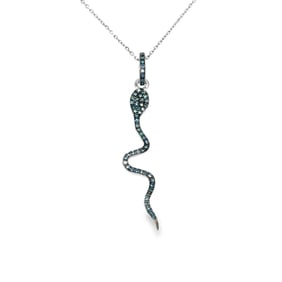 14KT White Gold Blue Diamond Snake Pendant
