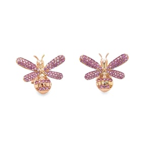 14K Rose Gold Pink Sapphire Bee Earrings