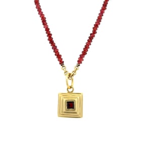 18K Gold Garnet Pendant Bead Necklace