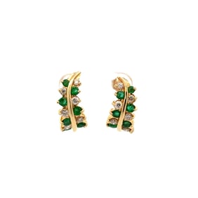 18k Gold Emerald Diamond Alternating Earrings