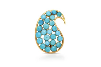 1950's 18k Gold Turquoise Cluster Brooch